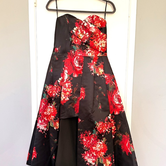 NWT Black Halo EVE Strapless Black and Roses Dress SZ 10 Womans High-Low Holiday - Picture 6 of 17